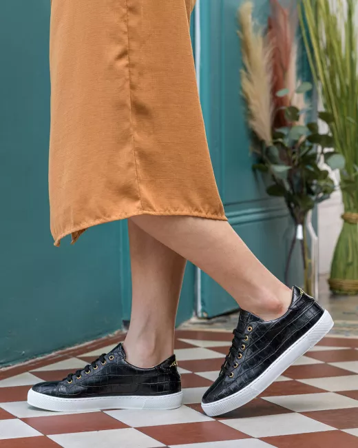 Minuit sur Terre  – Baskets Virevolte – Noir Croco Minuit sur Terre  – Baskets Virevolte – Noir Croco